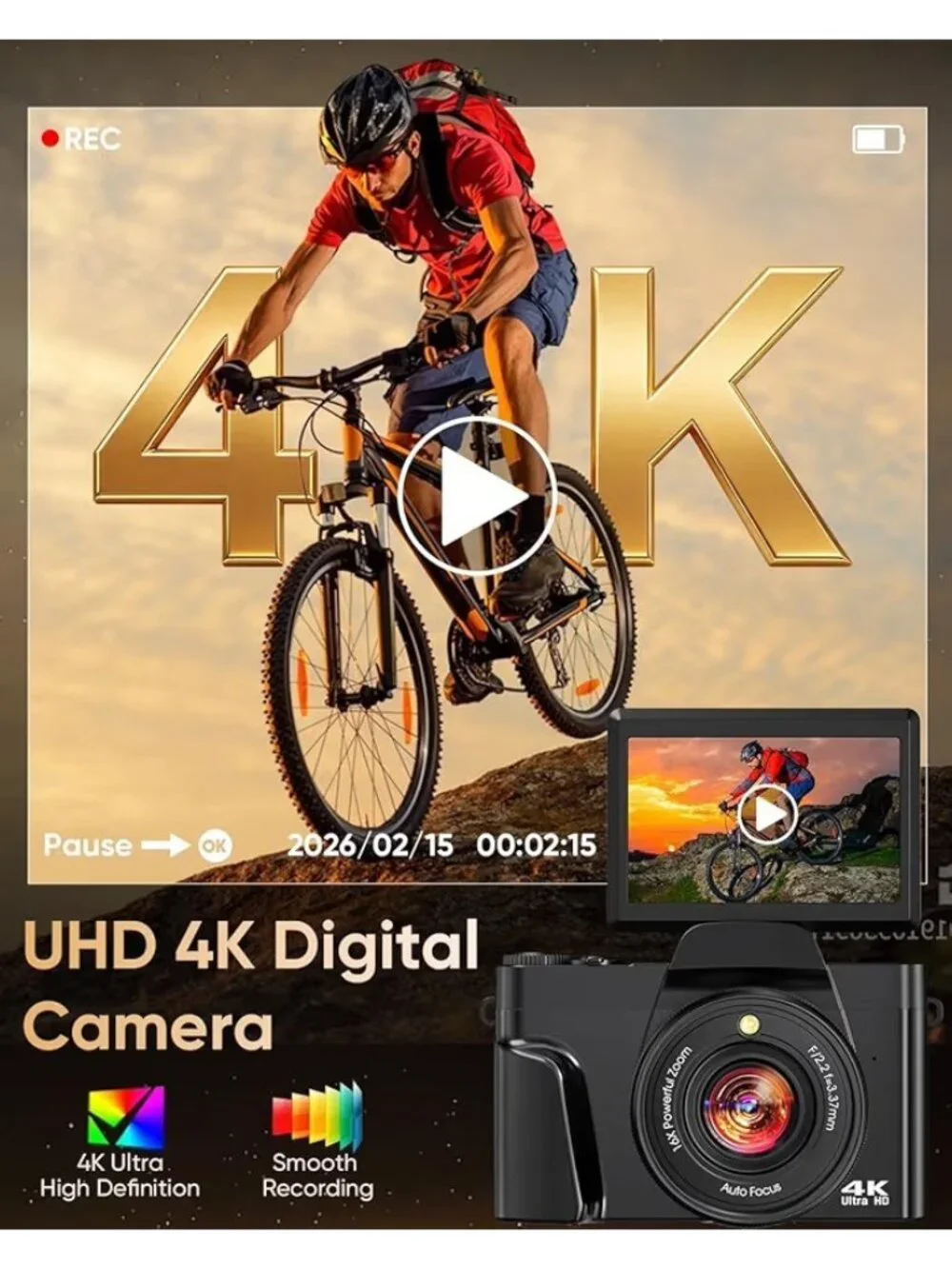 4K Digital Camera for Photography with WiFi, 64MP Autofocus 16XZoom Vlogging Cam